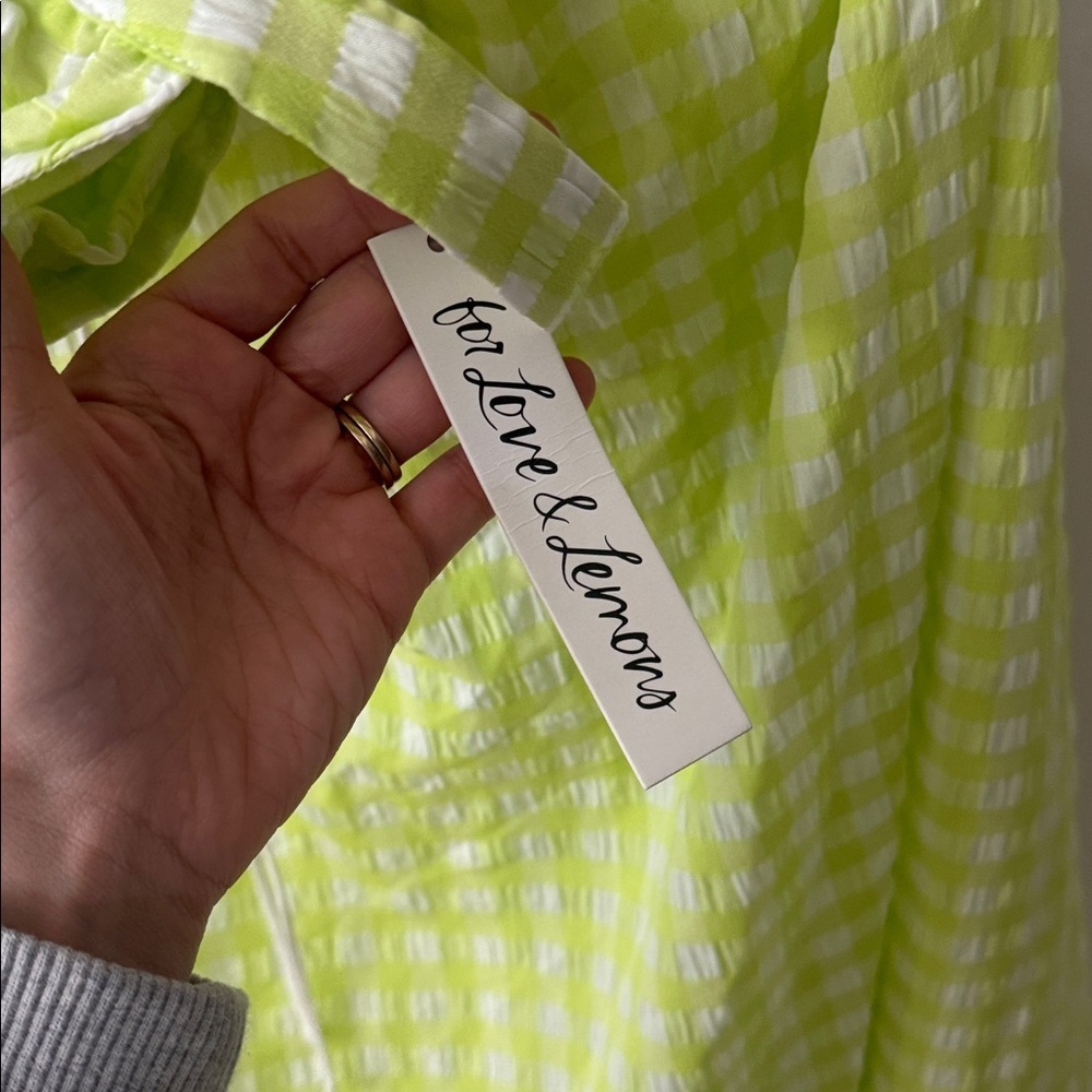 For Love & Lemons Maureen Midi Dress Lime Green Gingham Cutout Small Neon NWT - Picture 7 of 7